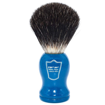 Parker 100% Black Badger Shaving Brush With Blue Wood Handle & Stand – Premium Wet-Shaving Lather Brush For Men