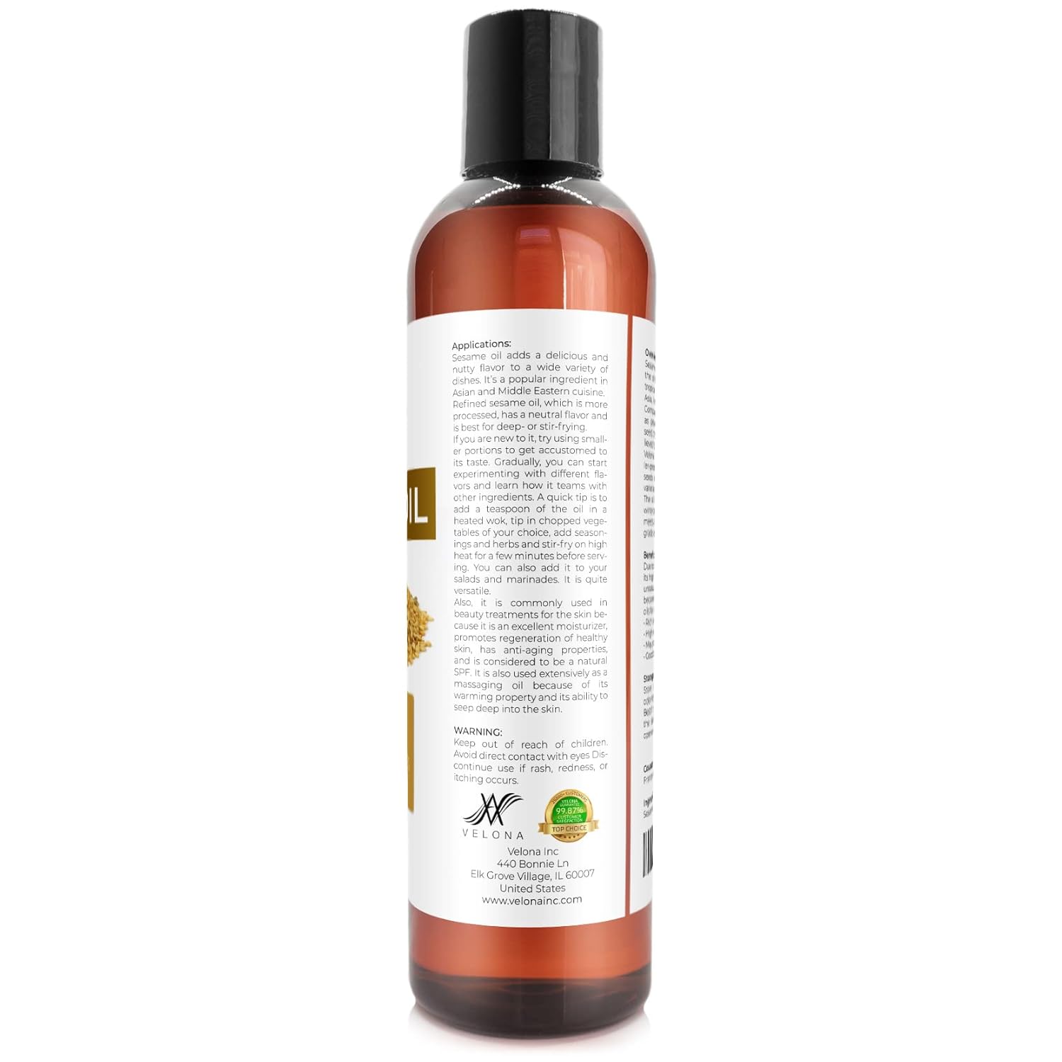 velona Sesame Seed Oil 8 oz | 100% Pure and Natural Carrier Oil | Refined, Expeller Pressed | Cooking, Skin, Hair, Body & Face Moisturizing | Use Today - Enjoy Results : Beauty & Personal Care