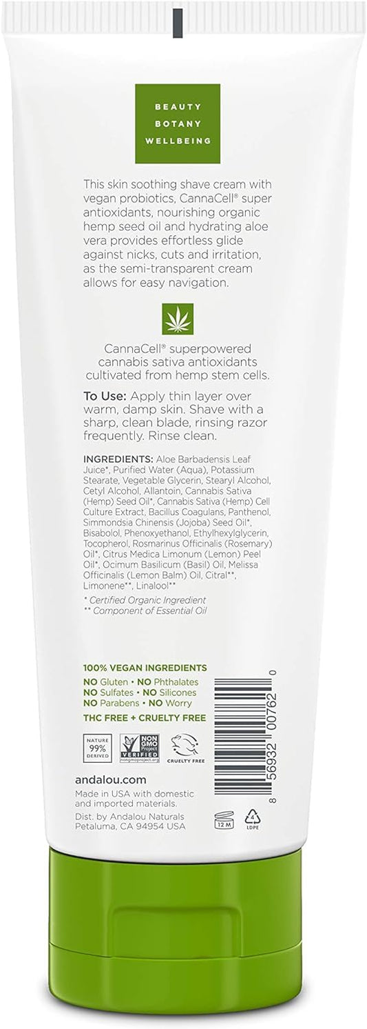 Andalou Naturals CannaCell Rosemary + Lemon Balm Shave Cream, 8 Ounce