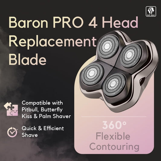Skull Shaver Baron Pro 4 Head Replacement Blade - Shaver Blade For Wet & Dry Shaving - Rotary Heads Design - Japanese Stainless Steel - Compatible With Pitbull, Palm & Butterfly Kiss Shavers