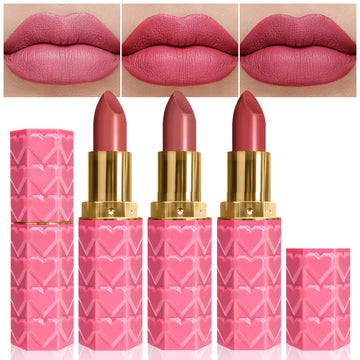3 Pcs Matte Lipstick Crayon Pencil Set,Brown Purple Dark Red Light To Dark Velvet Lip Stick For Women'S 24 Hour Long Lasting Waterproof Lip Liner,Labiales Mate 24 Horas Originales