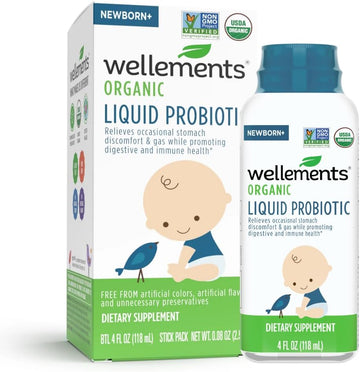 Wellements Certified USDA Organic Liquid Probiotic 4 Fl Oz, Gripe Water & Probiotics for Infant Digestion & Immune Health, Relief for Gas, Colic & Hiccups, Free from Dyes, Parabens, Preservatives