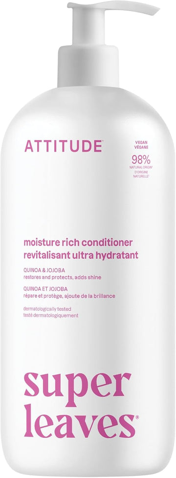 Attitude Moisture Rich Hair Conditioner, For Dry And Damaged Hair, Naturally Derived Ingredients, Vegan Detangler, Dermatologiocally Tested, Quinoa And Jojoba, 946 Ml