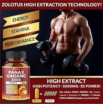 Zolotus 7 In 1 Premium Panax Ginseng + Tribulus Terrestris, 5 Months Supply, 5000 Mg Per Capsule Wtih Ashwagandha, Gingko Biloba