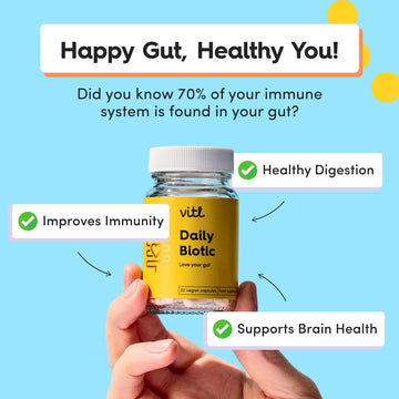 Vitl Daily Biotic With 9 Probiotic Strains - 30 Vegan Capsules - Probiotic With A Complex Blend Of Gut Friendly Bacteria - Restore Balance In The Gut & Aid Digestion - 1 Month Supply