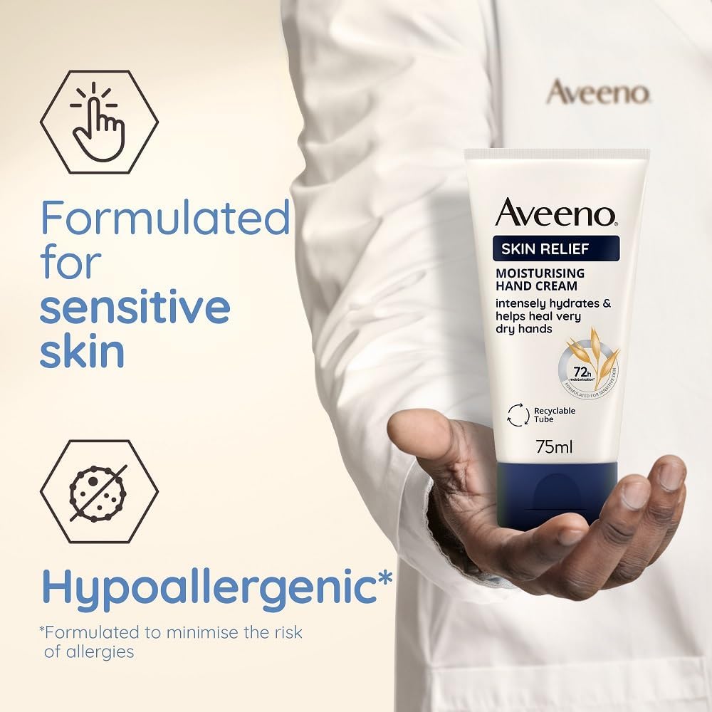 Aveeno Skin Relief Moisturising Hand Cream (1x 75ml), Nourishing Cream to Soothe and Moisturise Very Dry Skin, Enriched Formula for Hydrating Irritable and Dry Hands, with 72-Hour Hydration : Amazon.co.uk: Beauty