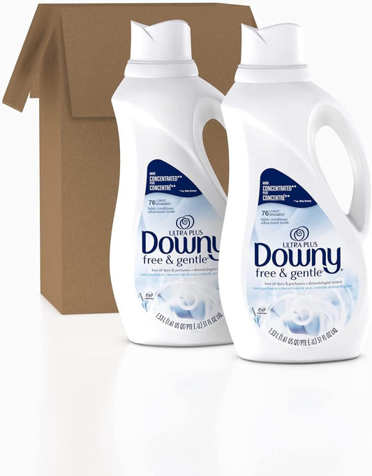 Downy Ultra Plus Free & Gentle Laundry Fabric Softener Liquid, Concentrated, 152 Loads Total, 51 Fl Oz (Pack Of 2), White