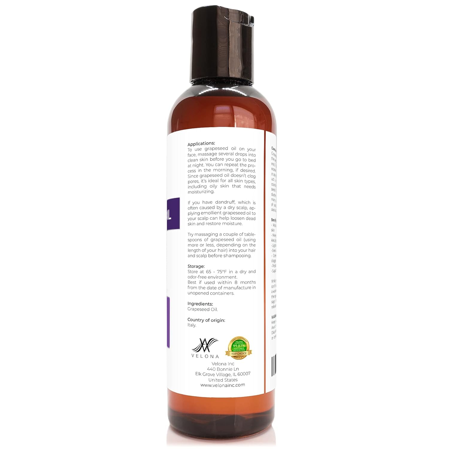 velona Grapeseed Oil 4 oz | 100% Pure and Natural Carrier Oil | Refined, Cold pressed | Cooking, Skin, Face, Body, Hair Care | Use Today - Enjoy Results : Health & Household