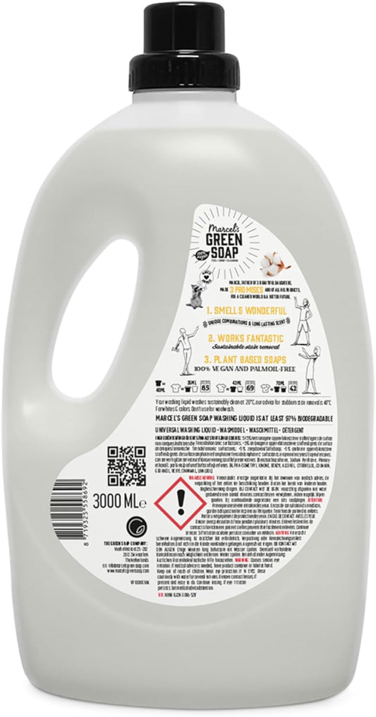 Marcel'S Green Soap - Washing Liquid Cotton & Vanilla - Laundry Detergent - Palm Oil Free - Vegan - 97% Biodegradable - 3L - 69 Wash Loads