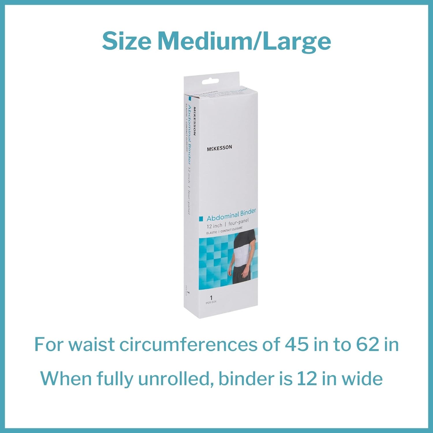 McKesson Abdominal Binder, Compression Wrap for Men and Women, Medium / Large, 12 in Wide, 45 in to 62 in Waist Circumference, 1 Count