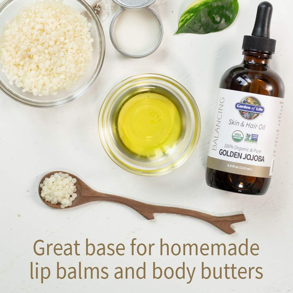 Garden Of Life Jojoba Oil 100% Organic & Pure Golden Jojoba Oil For Hair, Skin And Face - Cold Pressed Jojoba Body Oil, Massage, Or Use As A Carrier Oil For Making Lip Balms & Body Butters, 4 Fl Oz : Beauty & Personal Care