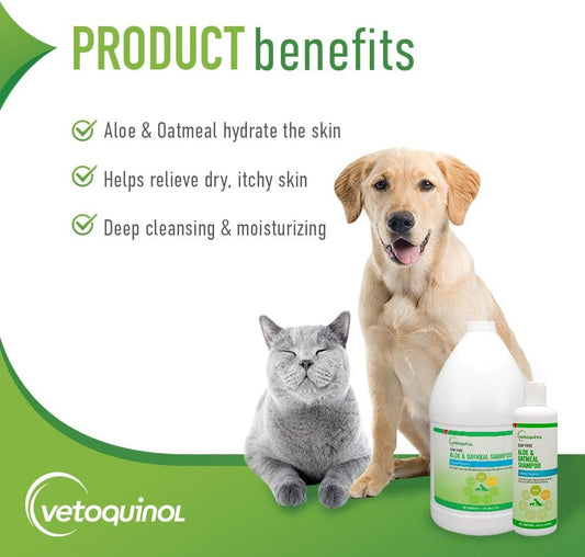 Vetoquinol Aloe & Oatmeal Shampoo — Gentle, Moisturizing Formula With Coconut Scent For Dogs & Cats, 16Oz
