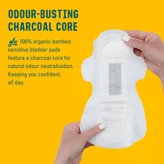 Glo Light Incontinence Pads Women For Sensitive Bladders & Periods, Made From Organic Bamboo - Superior Leak Protection And Comfort Sanitary Towels - 12 Pads