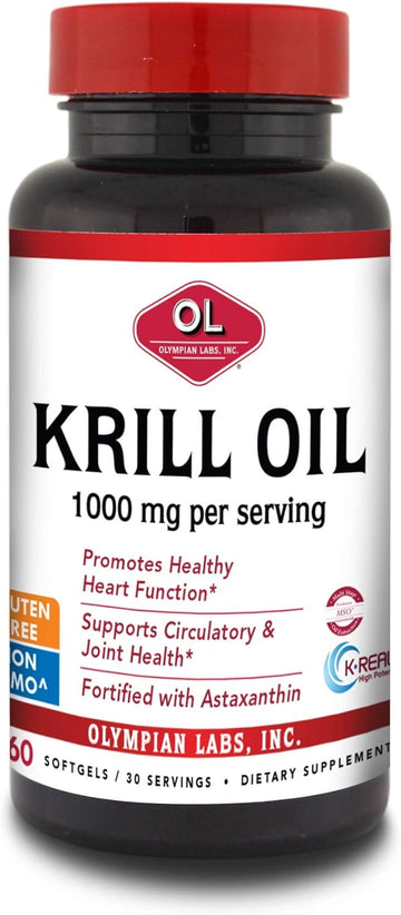 Olympian Labs Antarctic Krill Oil, 1000Mg Caps With Astaxanthin, Omega-3, Epa, Dha, Immune, Joint & Brain Support, 60 Softgels