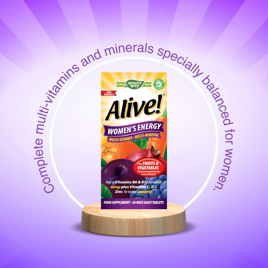 Alive! Women'S Energy Multi-Vitamin And Minerals, Specially Balanced For Women, Unique Dried Blend Of 26 Fruits & Vegetables, Suitable For Vegetarians - 30 Tablets
