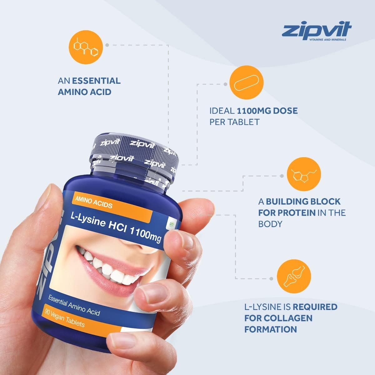 Zipvit L Lysine 1100mg, 90 Vegan Lysine Tablets, High Strength Essential Amino Acid Supplement, 3 Month Supply for Daily Wellness Support : Amazon.co.uk: Health & Personal Care