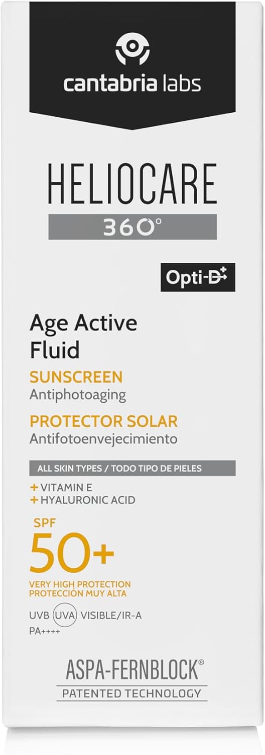 Heliocare 360° Age Active Fluid, Spf50 Sun Cream With Fernblock+® Technology To Protect Against Uva, Uvb, Visible Light And Infrared A-Rays, Anti-Ageing, Water And Sweat Resistant, Vegan (50Ml)