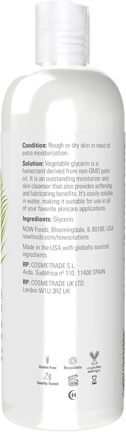 NOW Solutions, Vegetable Glycerin, 100% Pure, Versatile Skin Care, Softening and Moisturizing, 16-Ounce