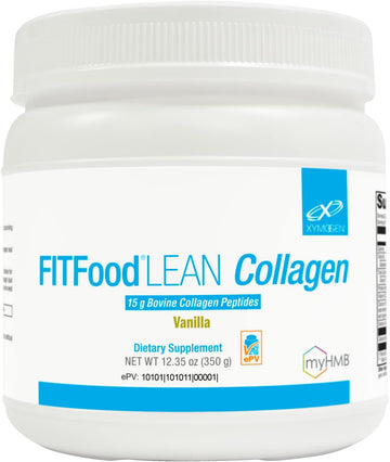 Xymogen Fit Food Collagen - Bovine Collagen Peptides Powder With Hmb + Vitamin D3-15G Collagen Protein To Support Joints, Muscle Recovery, Collagen Production - Vanilla Flavor (12.35 Oz)
