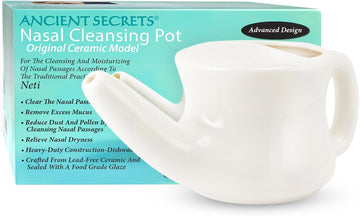 Ancient Secrets Neti Pot Sinus Rinse + Pre-Measured Cleansing Salt Pack β Dishwasher-Safe Ceramic Model, Patented Ergonomic No-Leak Design, Nasal Cleansing Pot, Nasal Irrigation
