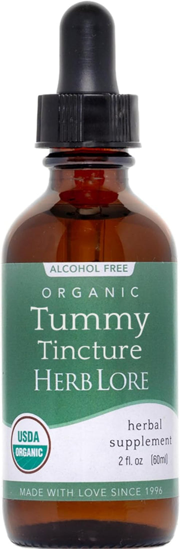 Herb Lore Tummy Tincture – Usda Organic Herbal Digestive System Support – Alcohol-Free Kid Safe Drops For Occasional Gas, Bloating, Colic, & Upset Stomach - 2 Fl Oz