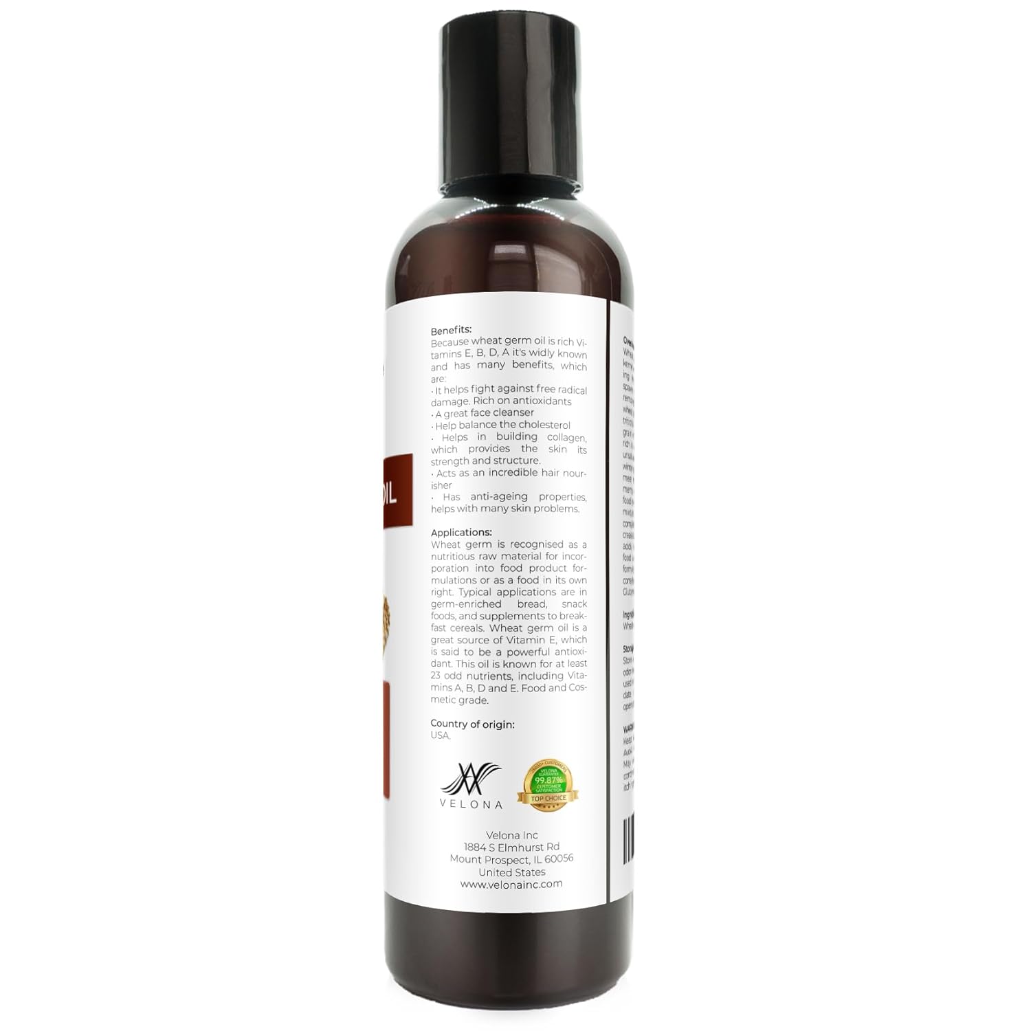 velona Wheat Germ Oil USP Grade 4 oz | 100% Pure and Natural Carrier Oil | Unrefined, Winterized : Beauty & Personal Care