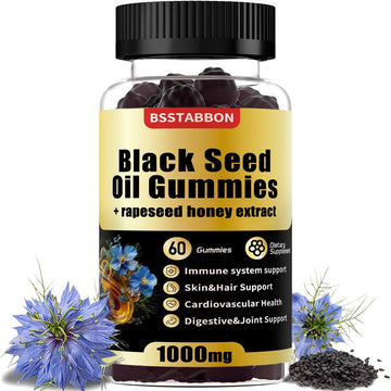 Black Seed Oil Gummies With 1000Mg Organic Black Seed Oil, 25Mg Rapeseed Honey Extract,Vitamin B6,B12 And Zinc For Immune System Support (60 Gummies) (60 Count)