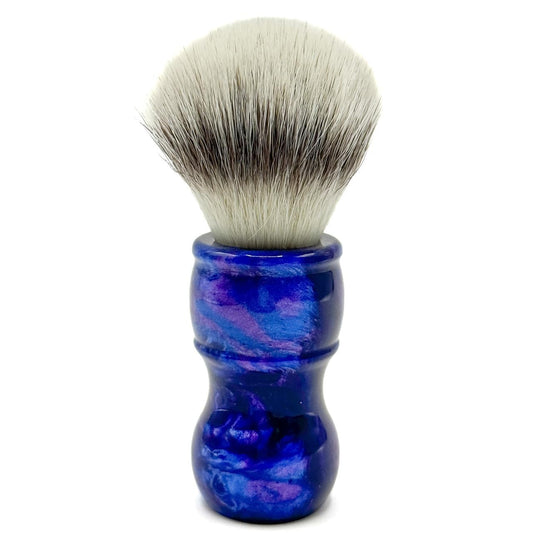 Parker “Blue Storm” Deluxe Synthetic Shaving Brush & Stand – 24 Mm Knot, Iridescent Resin Handle, Ergonomic 122 Mm Length, Handmade With A High Bristle Density For Rich Lather