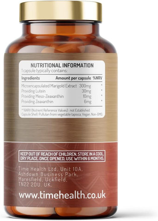Micro-Encapsulated Formula - Lutein 30Mg - Meso-Zeaxanthin 10Mg - Zeaxanthin 6Mg - 100% Pure, Natural & Highly Bioavailable - 4 Month Supply - Uk Manufactured - Zero Additives - (120 Capsule Pouch)