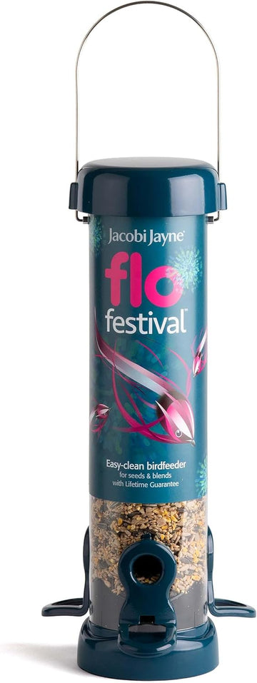 Garden Bird Feeders - Jacobi Jayne® Flo™ Festival Hanging, Easy-Clean Bird Feeder For Sunflower Seeds - Metal Bird Feeder, Blue, Small Sunflower Heart FeederFlf-S1B