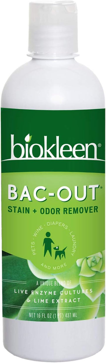 Biokleen Bac-Out Stain+Odor Remover, Destroys Stains & Odors Safely, For Pet Stains, Laundry, Diapers, Wine, Carpets, & More, Eco-Friendly, Non-Toxic, Plant-Based, 16 Ounces (Pack Of 12)
