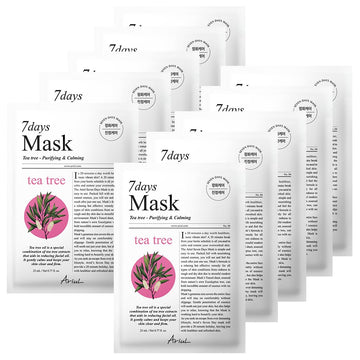 Ariul 7 Days Mask Heartleaf P β Calming & Moisturizing Korean Face Mask With Panthenol & Ceramide, Hydrating & Soothing, Pore Purifying, Vegan Sheet, 10 Masks, 23Ml / 0.77 Fl. Oz Each (Tea Tree M)