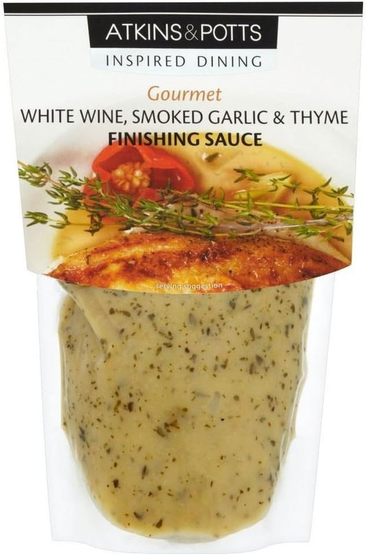 Atkins & Potts White Wine Smoked Garlic & Thyme Finishing Sauce (350G)