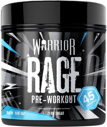 Warrior Rage - Pre-Workout Powder - 392G - Energy Drink Supplement With Vitamin C, Beta Alanine And Creatine Gluconate - 45 Servings (Blazin' Blue Raz)