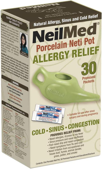 Neilmed Classic Porcelain Neti Pot Green With 30 Premixed Packets