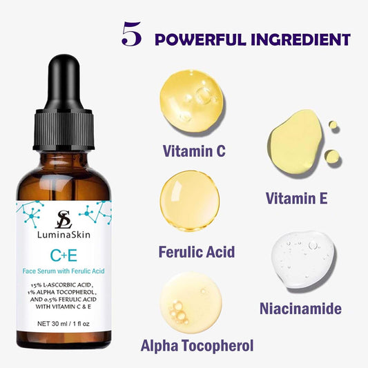 Vitamin C Serum - Vit Ce Serum With Ferulic Acid - Dark Spot Remover For Face, Even Skin Tone, Fine Lines & Wrinkles, Anti Aging Facial Serum 1 Fl Oz