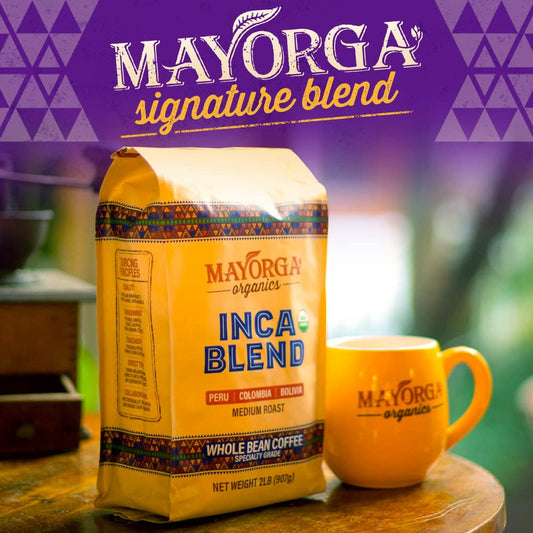 Mayorga Organic Coffee 12Oz Inca Blend - Medium Roast Whole Bean Coffee Specialty Grade, 100% Arabica, Slow Roasted, Chocolate And Honey Flavor With Low Acidity - Usda Organic, Non-Gmo, Kosher