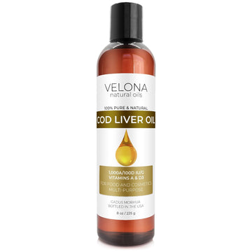 velona Cod Liver Oil - 8 oz | 1,000A/100D IU/g Omega 3 Vitamins A & D3 | Norwegian Arctic Sustainably Sourced Nordic Oil | Hair, Body and Skin Care | Use Today - Enjoy Results