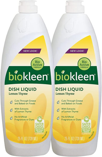 Biokleen Dish Liquid Soap - 50 Ounce - Lemon Thyme Dish-Washing, Hand Moisturizing, Eco-Friendly, Plant-Based, No Artificial Fragrance, Colors Or Preservatives