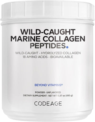 Codeage Marine Collagen Powder - Wild-Caught Hydrolyzed Fish Collagen Peptides - Type 1 & 3 Collagen Protein Supplement - Amino Acids For Skin, Hair, Nails - Paleo Friendly, Non-Gmo, 15.87 Ounces