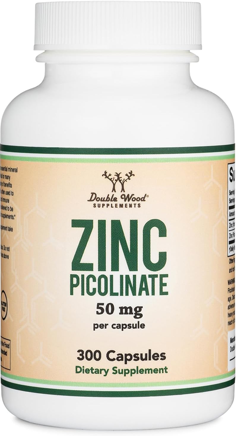 Zinc Picolinate 50mg, 300 Capsules (Immune Support) Non-GMO, Gluten Free (300 Day Supply) by Double Wood Supplements : Health & Household