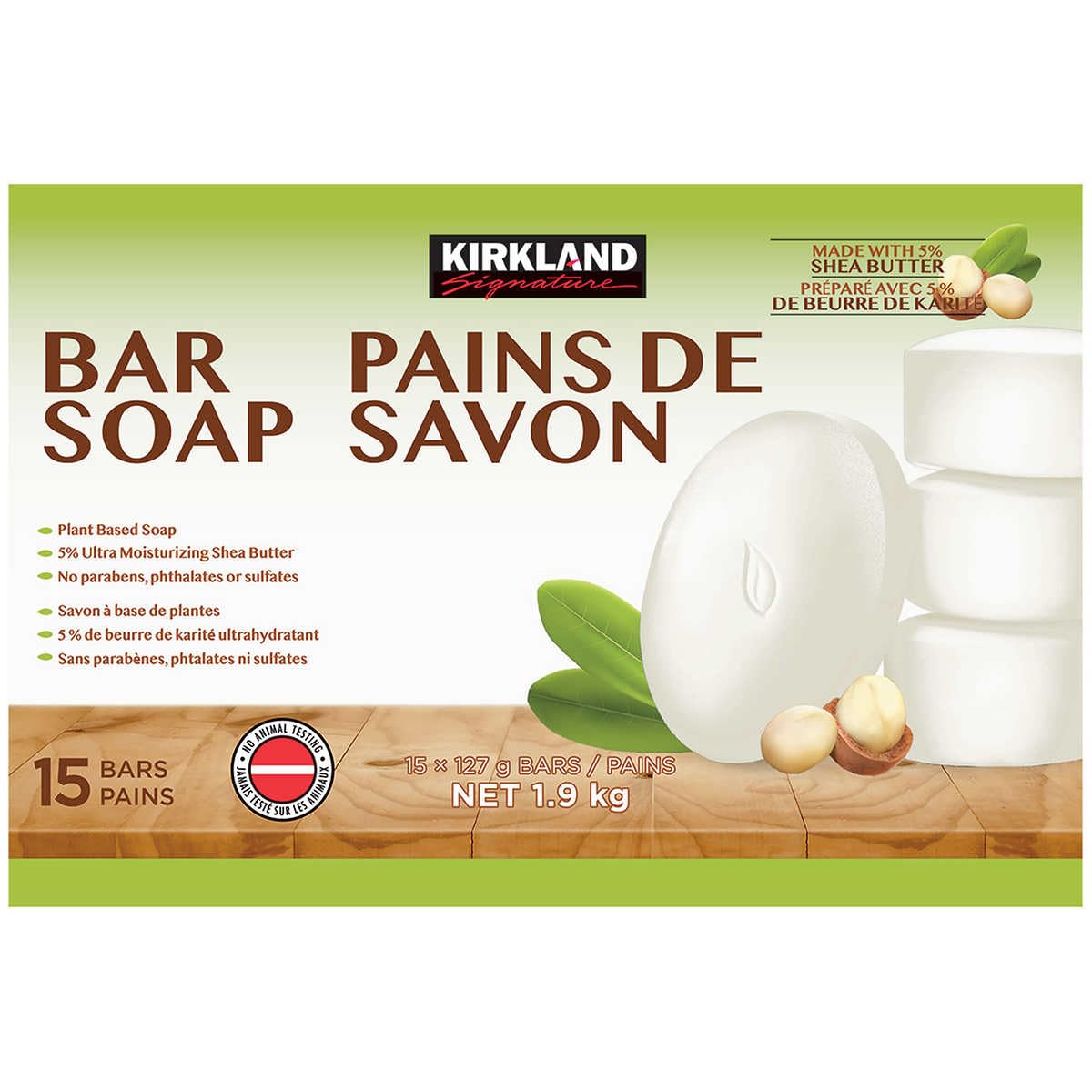 Kirkland Signature Bar soap made with 5% Shea Butter 15 bars 4.2