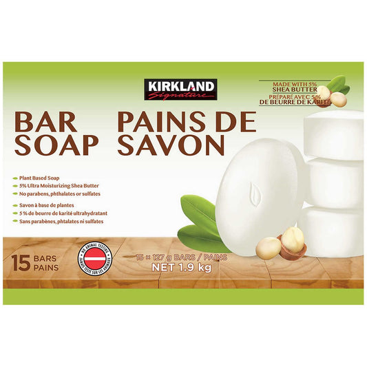 Kirkland Signature Bar soap made with 5% Shea Butter 15 bars 4.2