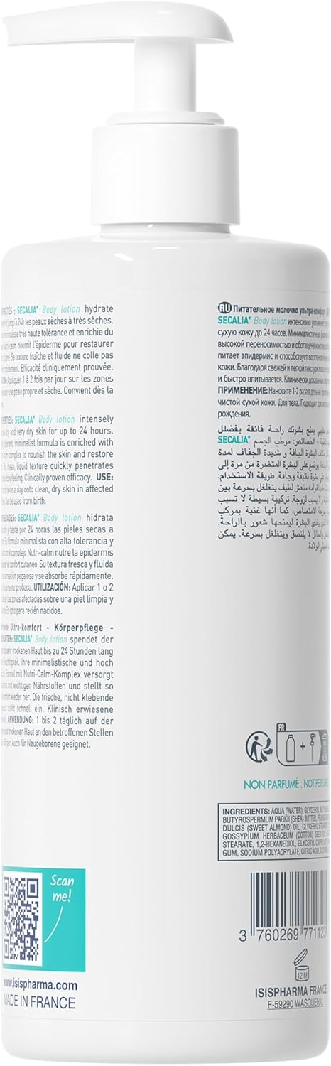 Isispharma Secalia Body Lotion 400 Ml - Body Lotion For Dry Skin To Very Dry Skin - Ultra Nourishing Body Cream - Moisturises And Soothes The Skin - Family Size Body Cream Moisturizer - Made In France