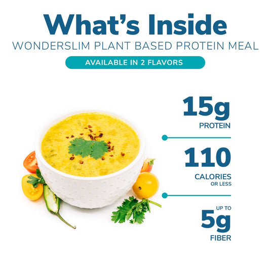 Wonderslim Plant Based Protein Meal, Vegan Lentil Curry, 5G Fiber, Gluten Free, Low Carb (7Ct)