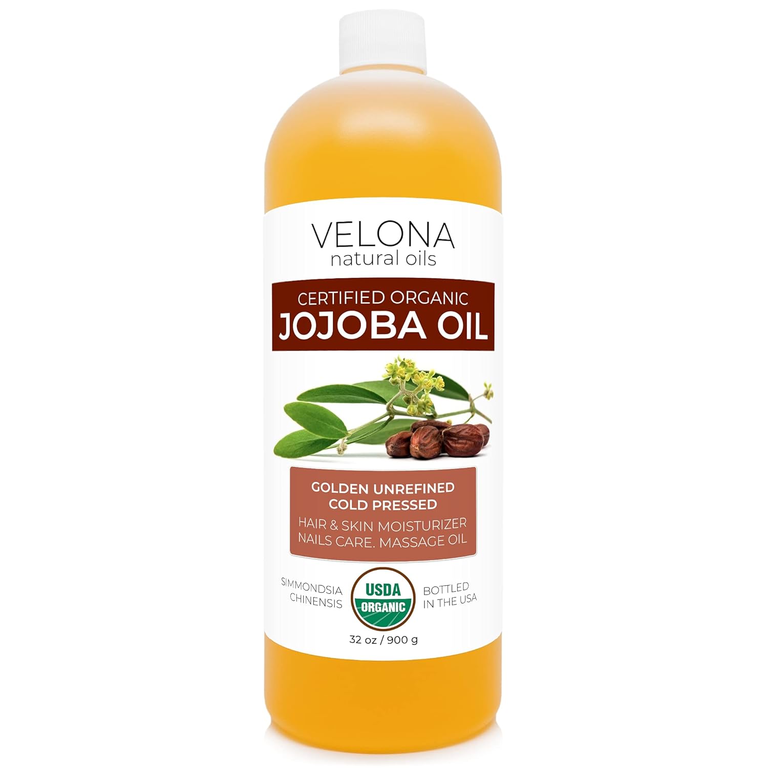 velona Jojoba Oil USDA Certified Organic - 32 oz (With Pump) | 100% Pure and Natural Carrier Oil| Golden, Unrefined, Cold Pressed, Hexane Free : Grocery & Gourmet Food