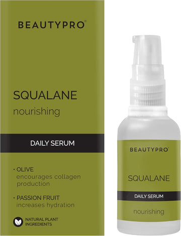 Beautypro Squalane Serum Daily Face Cream Hydrating Smoothing Energising Natural Vegan Skincare 100% Plant Based Olive Passionfruit Organic Sweet Orange Oil & Almond Oil Multi Award Winning Brand 30Ml