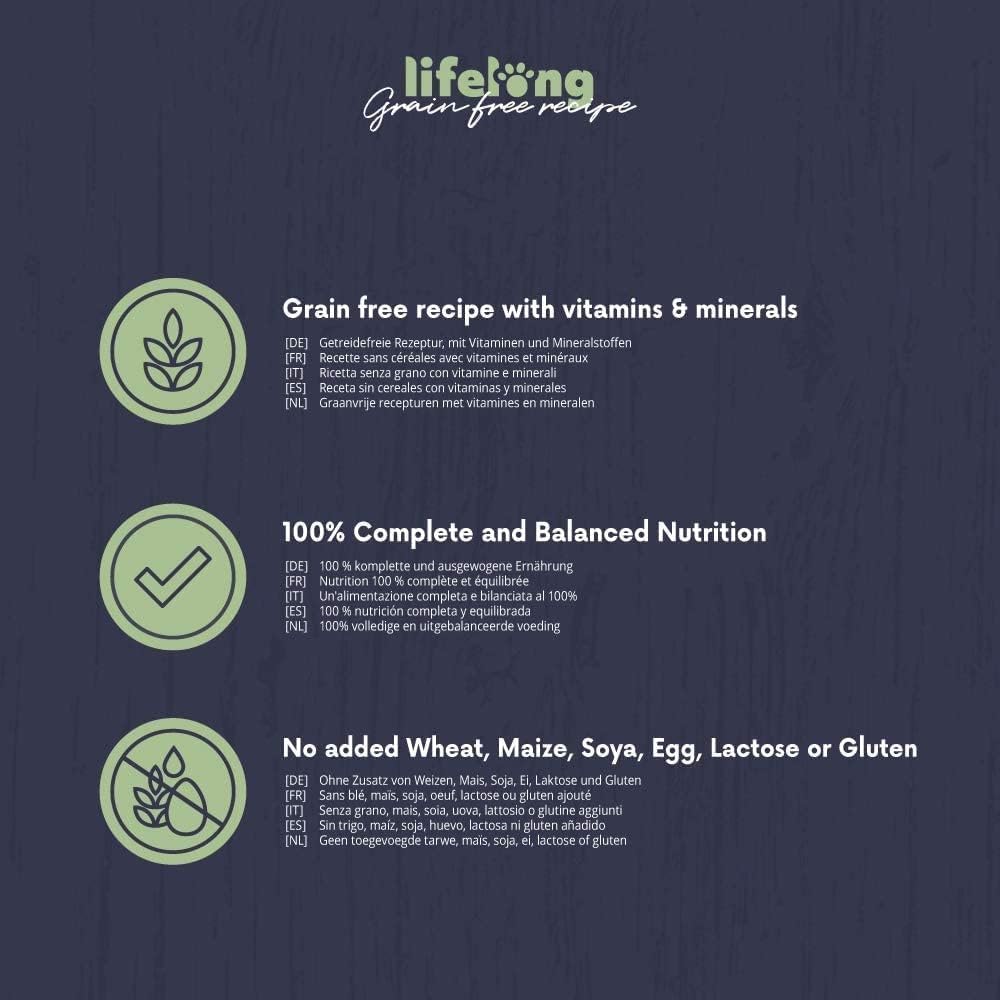 Amazon Brand - Lifelong Grainfree Complete Adult Cat Wet Food, Chicken, Duck, Turkey and Beef In Jelly Selection, 4.76 kg (56 Packs of 85g) :Pet Supplies