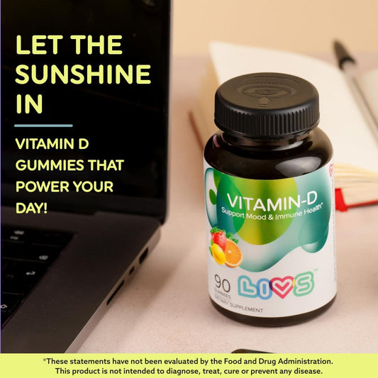 Livs Vitamin D - Vitamin D Gummies For Women And Adults, Vit D3 2,000 Iu Supplement, No Artificial Flavors, Orange, Lemon & Strawberry Flavor, 90 Count