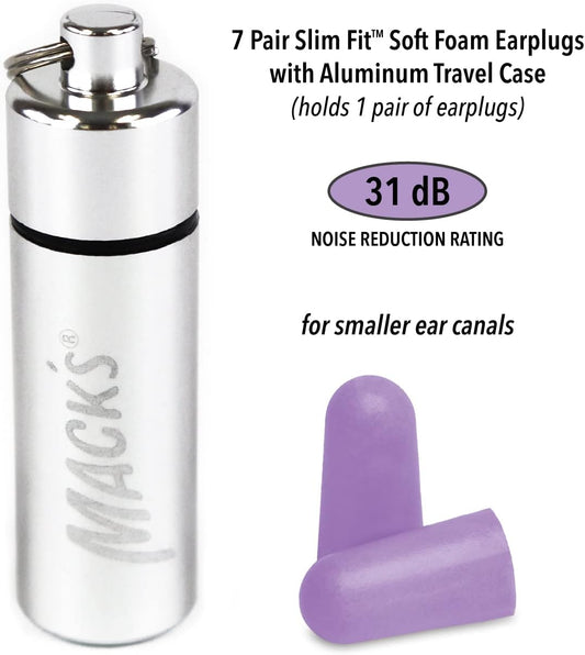 Macks Slim Fit Soft Foam Earplugs, 7 Pair With Travel Case  Small Ear Plugs For Sleeping, Snoring, Traveling, Concerts, Shooting Sports And Power Tools | Made In Usa